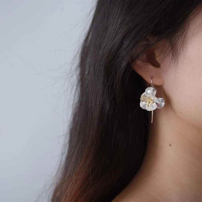 Big Elegant Flower Drop Earring Charm Jewelry - 925 Sterling Silver - LFJB0284 - Touchy Style