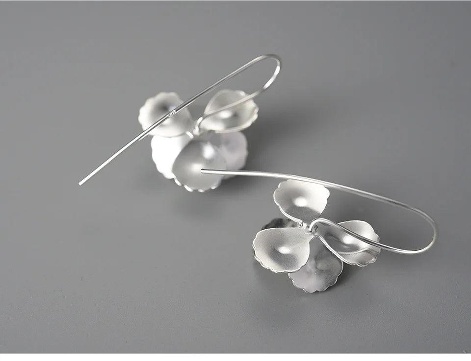 Big Elegant Flower Drop Earring Charm Jewelry - 925 Sterling Silver - LFJB0284 - Touchy Style .