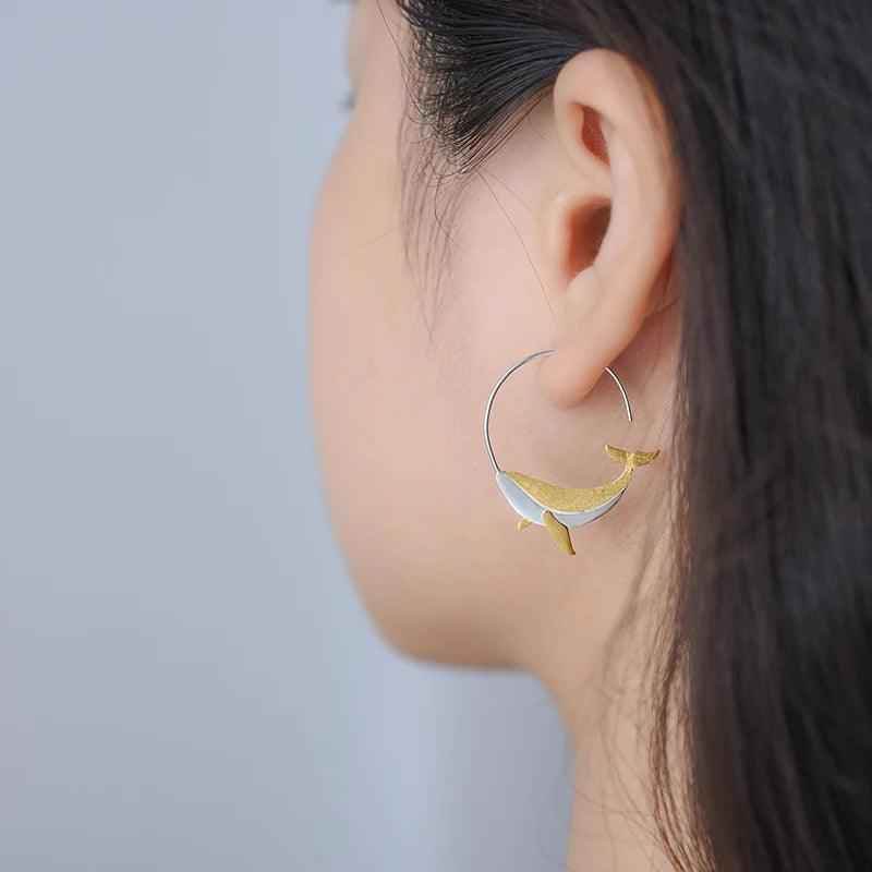 Big Whale LFJC0013 Hoop Earring Charm Jewelry 925 Sterling Silver - Touchy Style