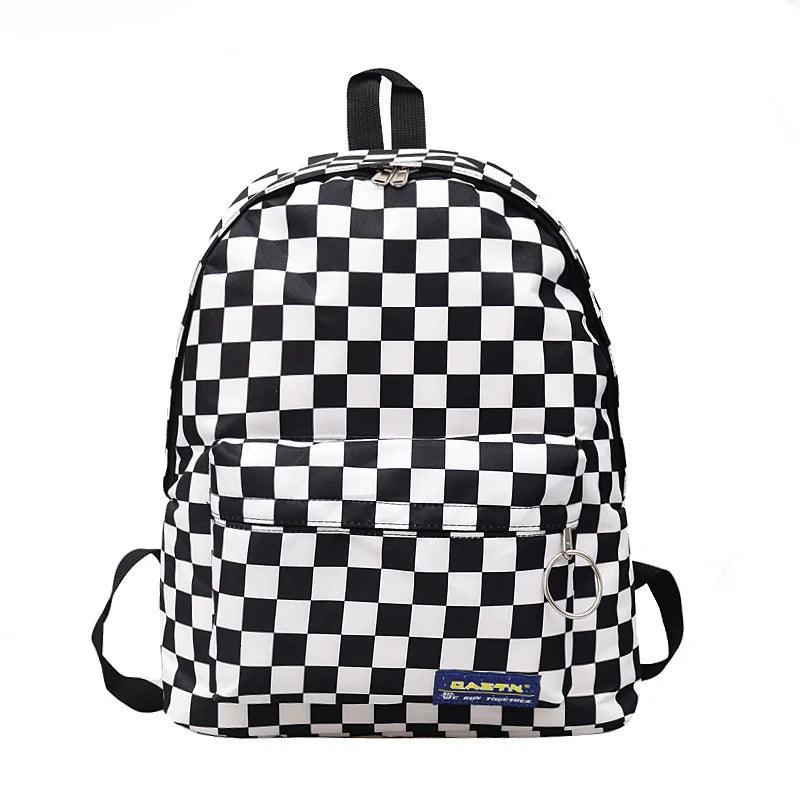 Black and White Plaid Nylon Outdoor Travel Cool Backpacks DBS1254 For School College - Touchy Style .