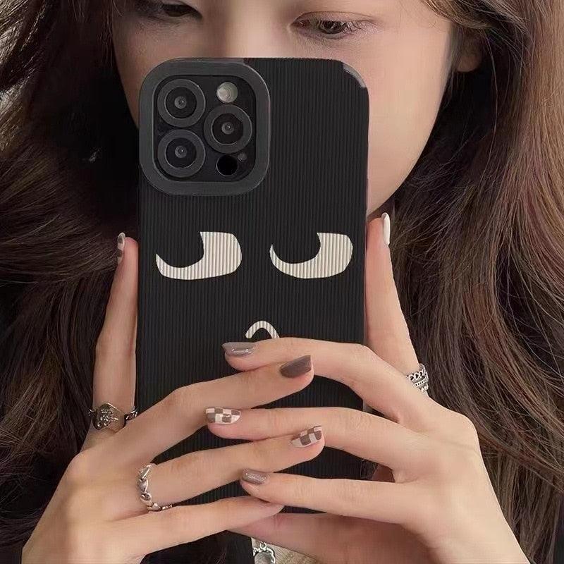 Funny Cute Cartoon Boy Black Phone Case For iphone 11 12 13 14 Pro Max XR  6s 7 8
