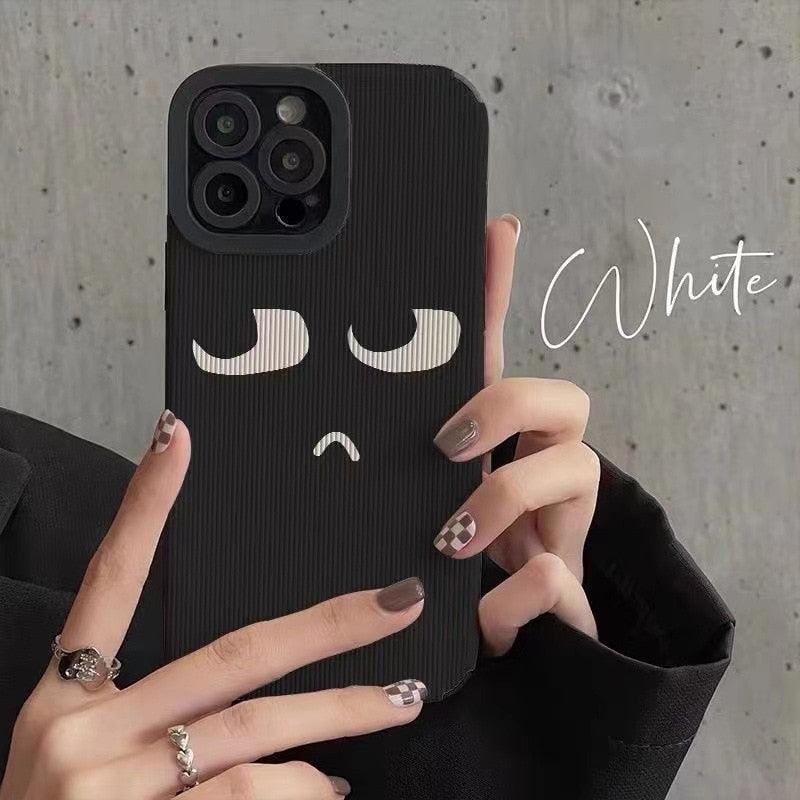 Black Cute Cartoon Expression Phone Case for iPhone 14, 13, 11, 12, Pro Max, Mini, Xs Max, X, XR, SE 2020, 7, 8 Plus - Touchy Style .