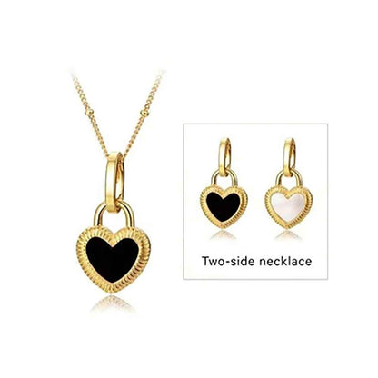 Black Double-Sided Heart Pendant Necklace Charm Jewelry NCJOI36 - Touchy Style .