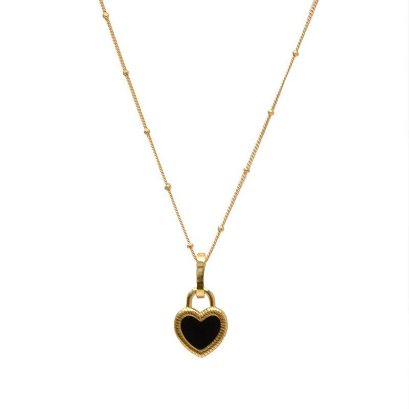 Black Double-Sided Heart Pendant Necklace Charm Jewelry NCJOI36 - Touchy Style .