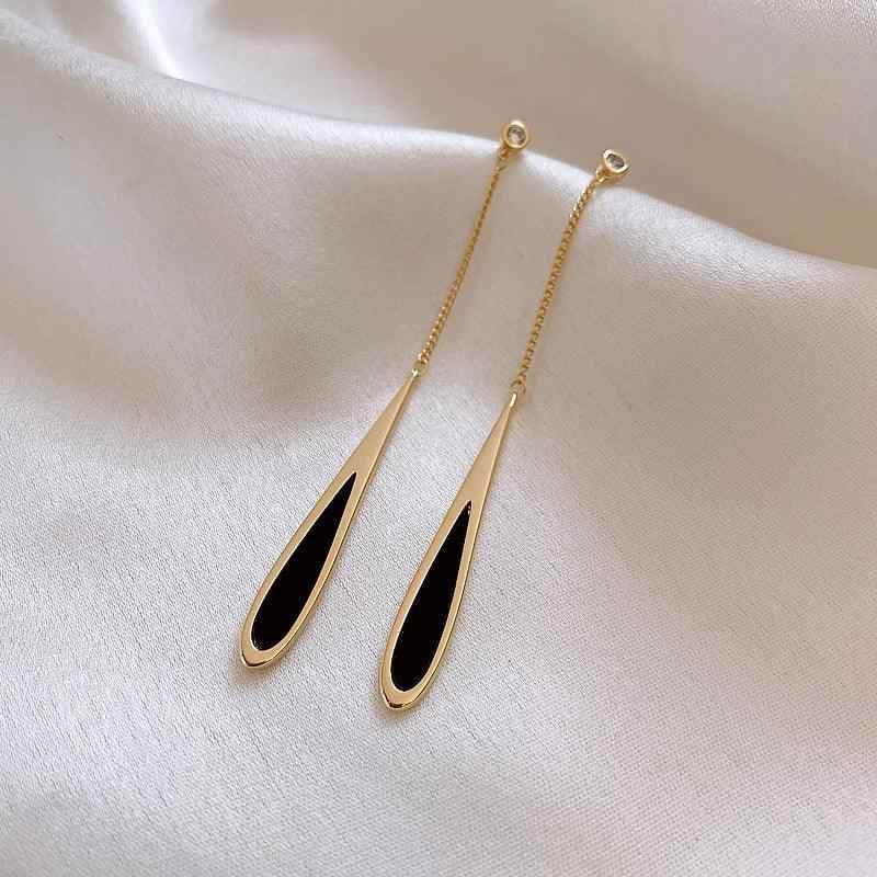 Black Drop Tassel Long Earrings Charm Jewelry - FV158 - Touchy Style .