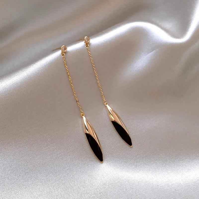 Black Drop Tassel Long Earrings Charm Jewelry - FV158 - Touchy Style