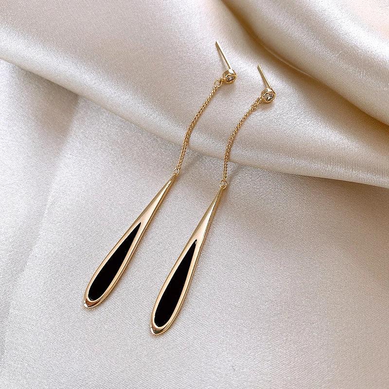 Black Drop Tassel Long Earrings Charm Jewelry - FV158 - Touchy Style .