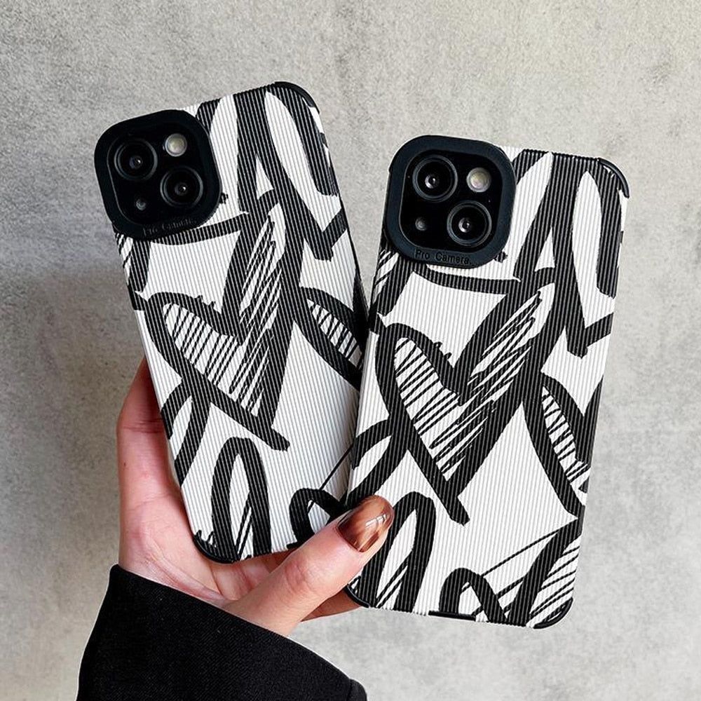 Black Heart Graffiti Cute Phone Cases for iPhone 11, 12, 13, 14 Pro Max, XR, X, XS, 7, 8 Plus - Touchy Style .