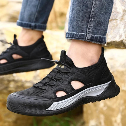 Black Hollow Out Safety Sneakers for Men - C3016 Casual Shoes - Touchy Style .