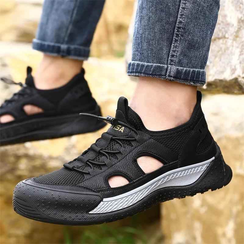 Black Hollow Out Safety Sneakers for Men - C3016 Casual Shoes - Touchy Style