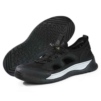 Black Hollow Out Safety Sneakers for Men - C3016 Casual Shoes - Touchy Style