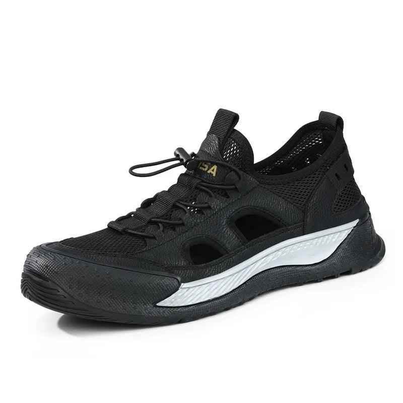 Black Hollow Out Safety Sneakers for Men - C3016 Casual Shoes - Touchy Style