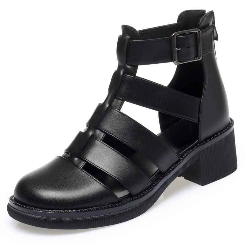 Black Leather Gladiator Women&