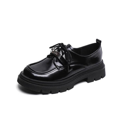 Black Leather Loafers with Heel - W805-2 British Style Women&