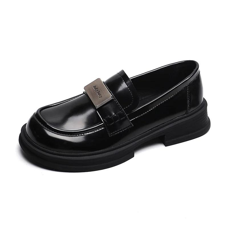 Black Leather Low Heels Loafers Pumps - W826-5 Women&