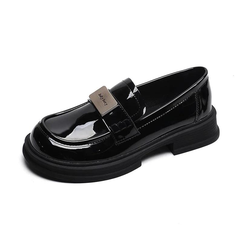 Black Leather Low Heels Loafers Pumps - W826-5 Women&