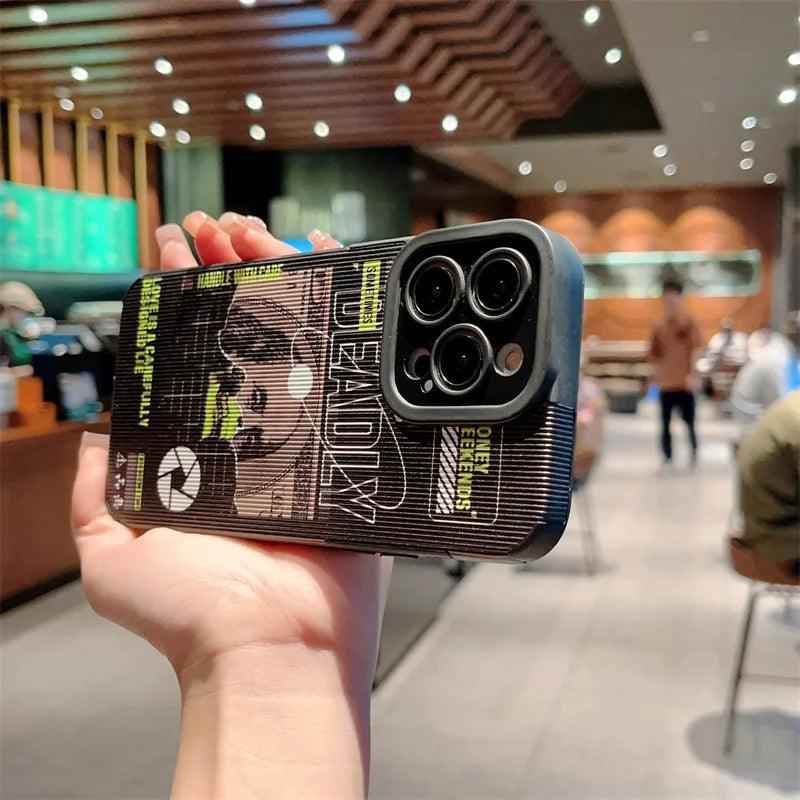 Black Retro Art Statue Letter Cover Cute Phone Case for iPhone 15, 14, 13, 11, 12 Pro Max, 7, 8 Plus, X, XS Max, and XR - Touchy Style