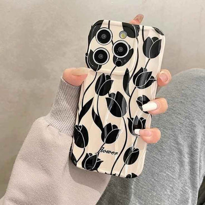 Black Tulip Flower Cute Phone Case for iPhone 11-15 Pro Max - Touchy Style
