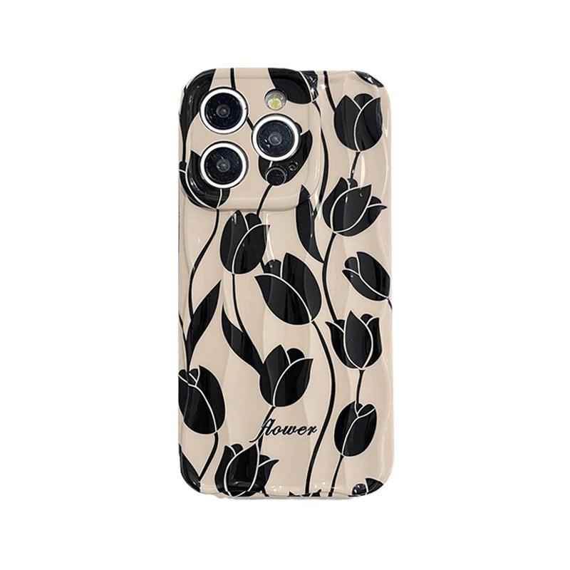 Black Tulip Flower Cute Phone Case for iPhone 11-15 Pro Max - Touchy Style .