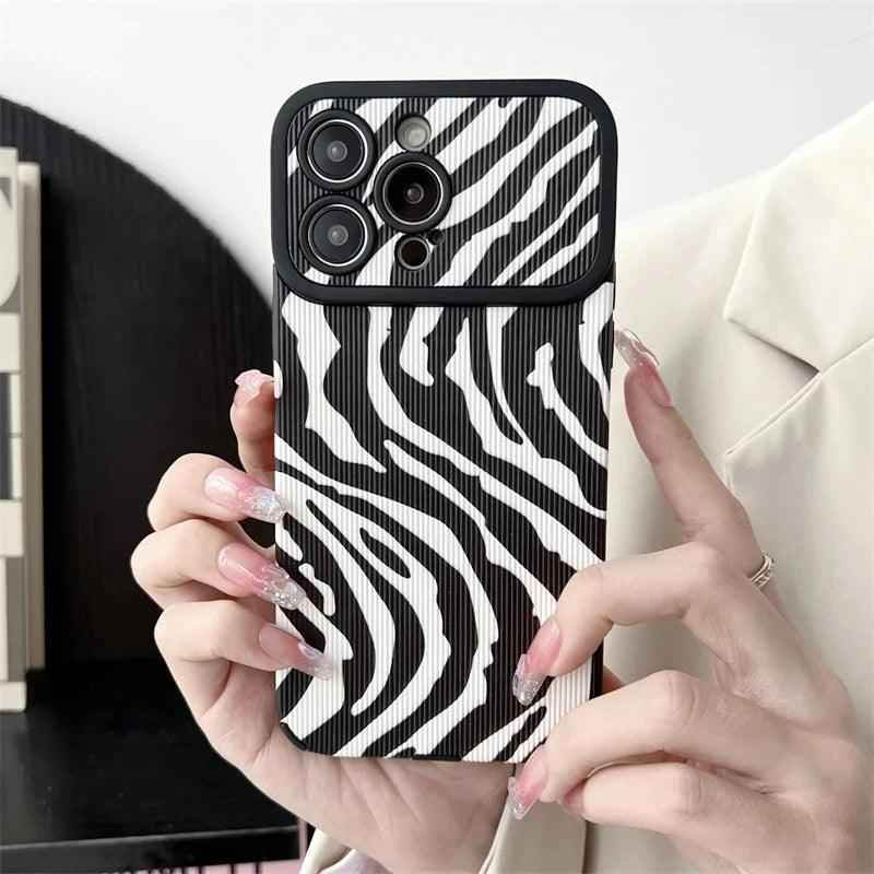 Black White Cute Zebra Stripe Phone Case for iPhone 11-15 Pro Max Plus - Soft Cover - Touchy Style