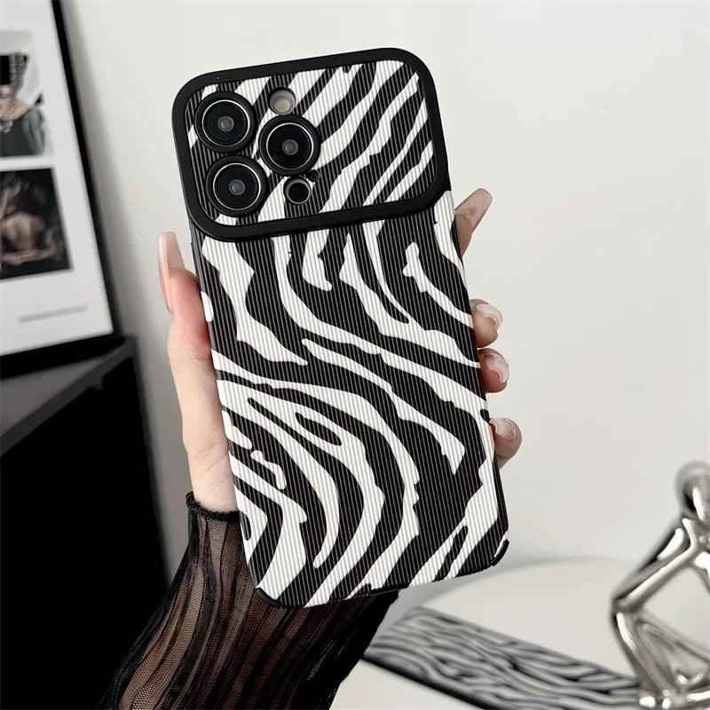 Black White Cute Zebra Stripe Phone Case for iPhone 11-15 Pro Max Plus - Soft Cover - Touchy Style
