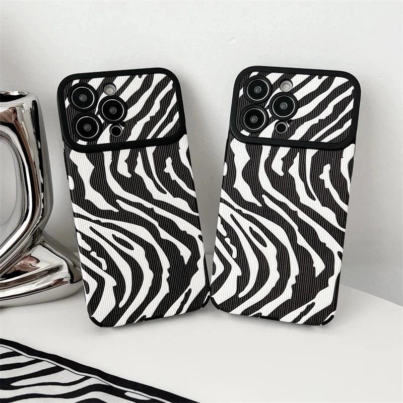 Black White Cute Zebra Stripe Phone Case for iPhone 11-15 Pro Max Plus - Soft Cover - Touchy Style .