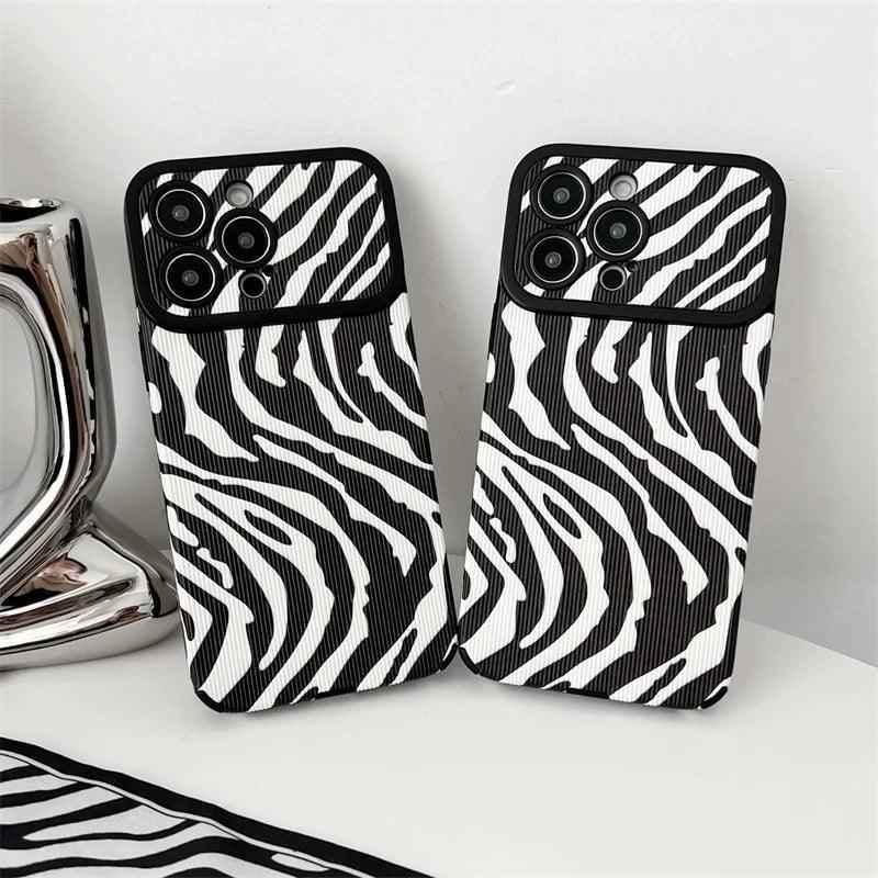 Black White Cute Zebra Stripe Phone Case for iPhone 11-15 Pro Max Plus - Soft Cover - Touchy Style