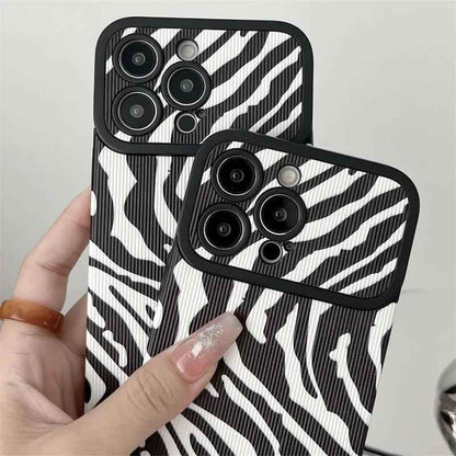 Black White Cute Zebra Stripe Phone Case for iPhone 11-15 Pro Max Plus - Soft Cover - Touchy Style