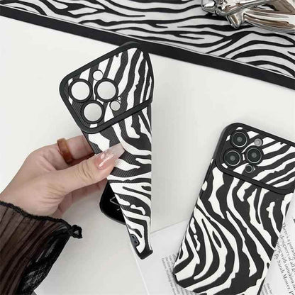Black White Cute Zebra Stripe Phone Case for iPhone 11-15 Pro Max Plus - Soft Cover - Touchy Style
