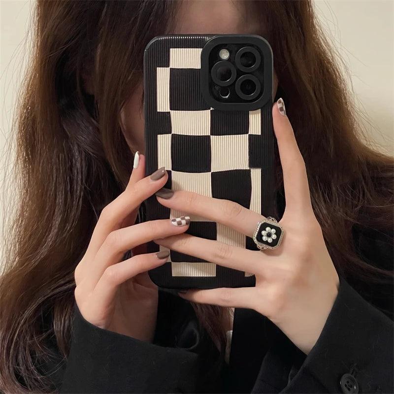 Black White Grid Cute Phone Cases For iPhone 14 11 7 8 Plus X XR XS 11 13 12 Pro Max - Touchy Style .