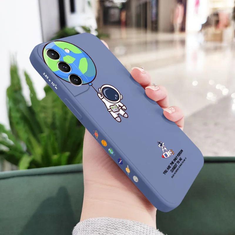 Blue Astronaut Cute Phone Case For Galaxy S24 S23 S22 S21 S20 Ultra Plus FE S10 S9 S10e Note 20 ultra 10 9 Plus Cover - Touchy Style