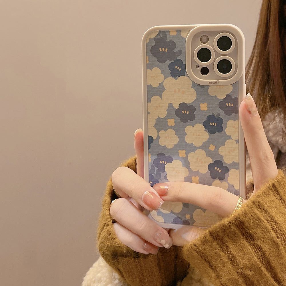 Blue Oil Painting Flowers Cute Phone Cases For iPhone 11 12 13 Pro XS Max X XR 7 8 Plus Se 2 - Touchy Style .