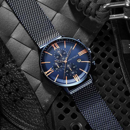 Blue Simple Cheap Watches For Men Stainless Steel Band MOS0405 - Touchy Style