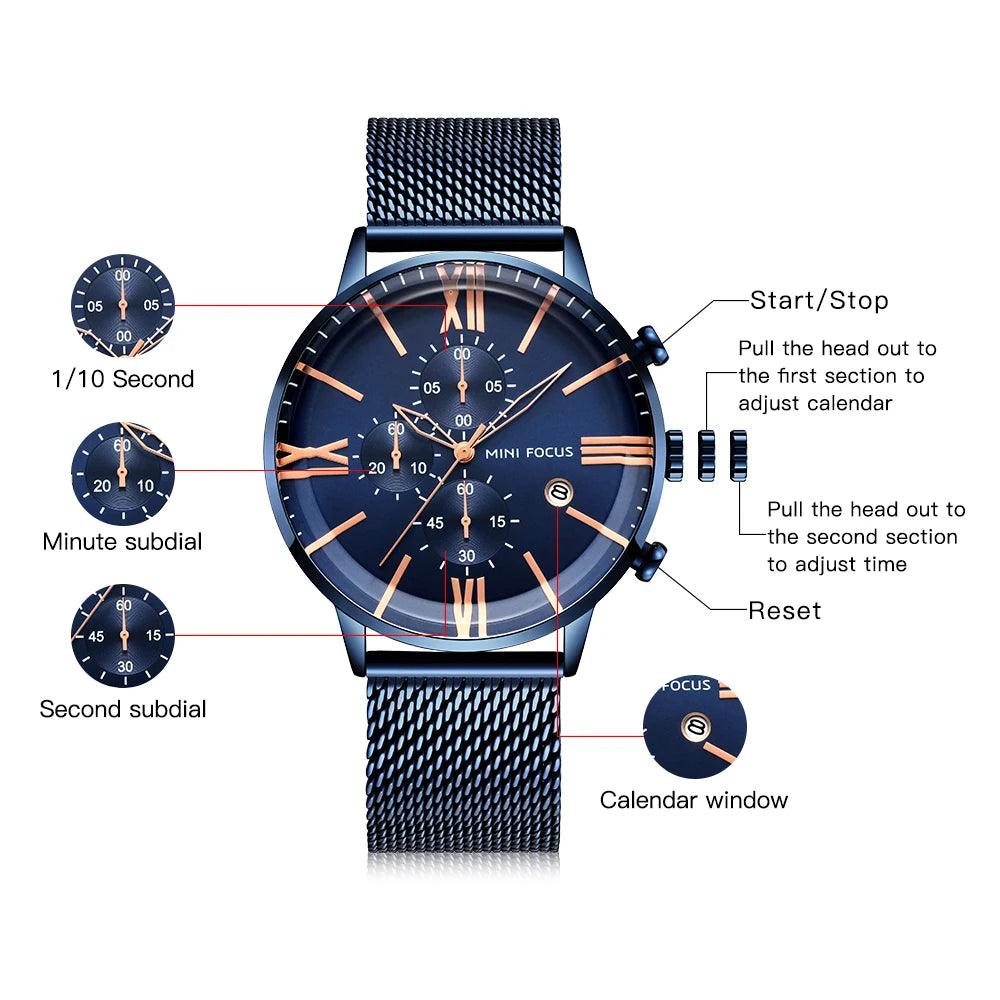 Blue Simple Cheap Watches For Men Stainless Steel Band MOS0405 - Touchy Style