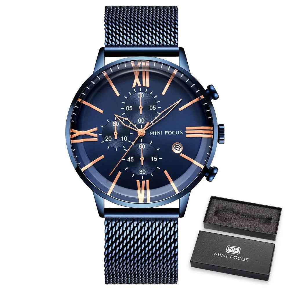 Blue Simple Cheap Watches For Men Stainless Steel Band MOS0405 - Touchy Style