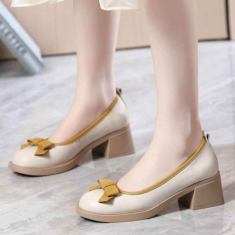 Bow Genuine Leather Fashion Pumps - Women&