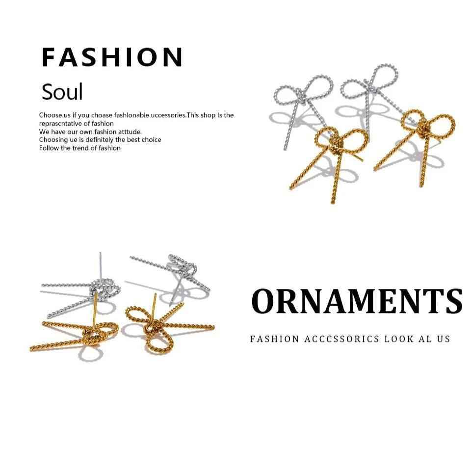 Bowknot Stud Earrings Charm Jewelry - Stainless Steel - TSJ35 - Touchy Style