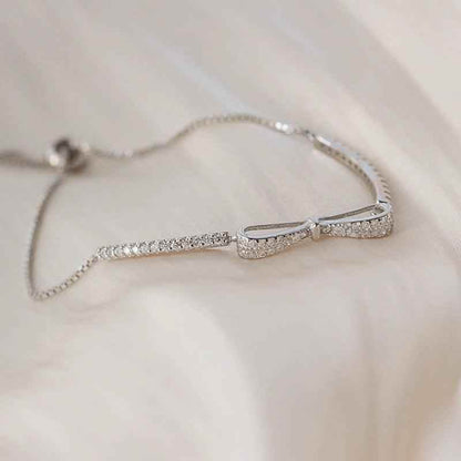 Bracelet Charm Jewelry 925 Sterling Silver Adjustable Chain Crystal Bowknot Bangle - Touchy Style