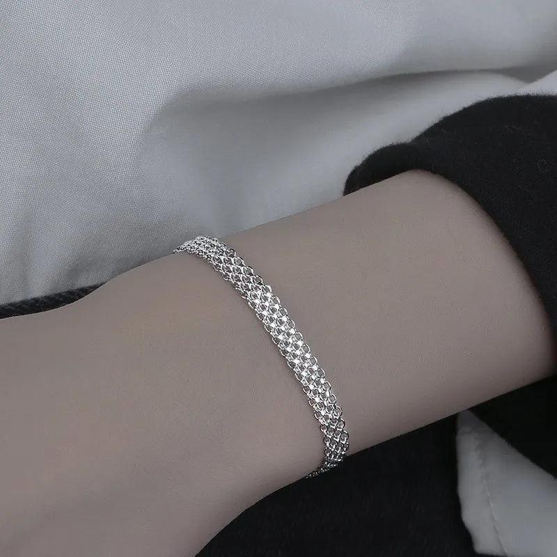 Bracelet Charm Jewelry 925 Sterling Silver Multilayer Simple Adjustable Bangle - Touchy Style .