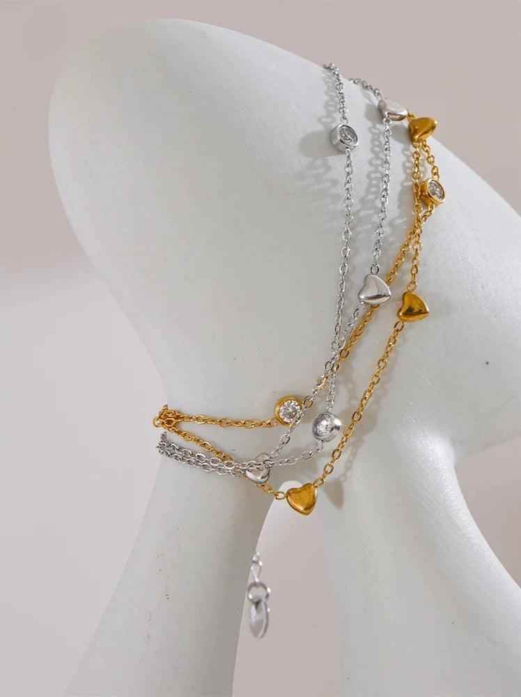 Bracelet Charm Jewelry - Heart Double Layer Stacking - YH3869A - Touchy Style