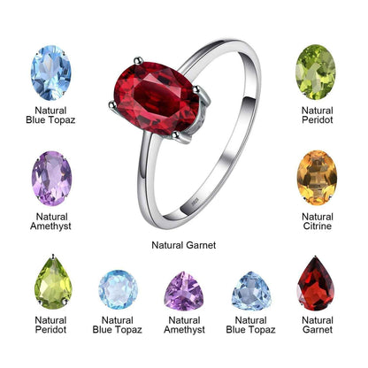 BRCJ609 Finger Ring Charm Jewelry - Genuine Garnet Amethyst Citrine Peridot Topaz - 925 Sterling Silver - Touchy Style