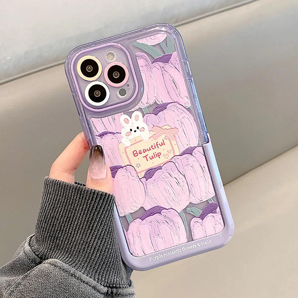 Bunny Purple Cute Phone Cases For iPhone 14 Pro Max 13 11 12 14 Plus - With Holder - Touchy Style .