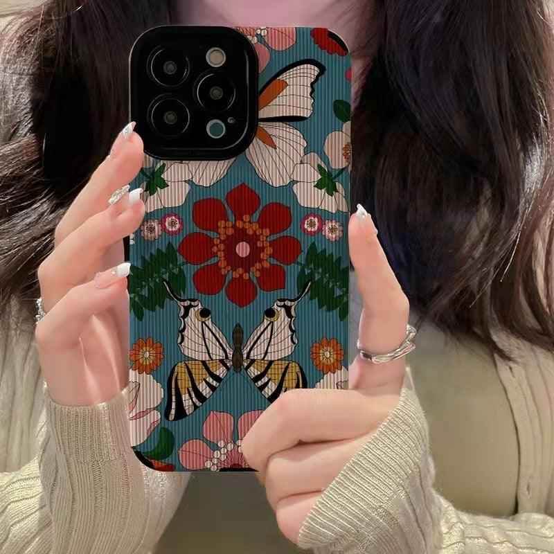 Butterfly Flowers Cute Phone Case Cover for iPhone 14 13 12 11 Pro Max, 14 Plus, X XS Max, XR, 12, 13 Mini, 7 8 Plus - Touchy Style