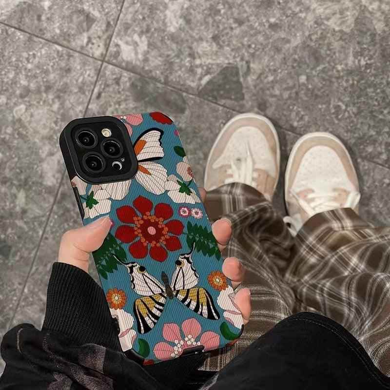 Butterfly Flowers Cute Phone Case Cover for iPhone 14 13 12 11 Pro Max, 14 Plus, X XS Max, XR, 12, 13 Mini, 7 8 Plus - Touchy Style