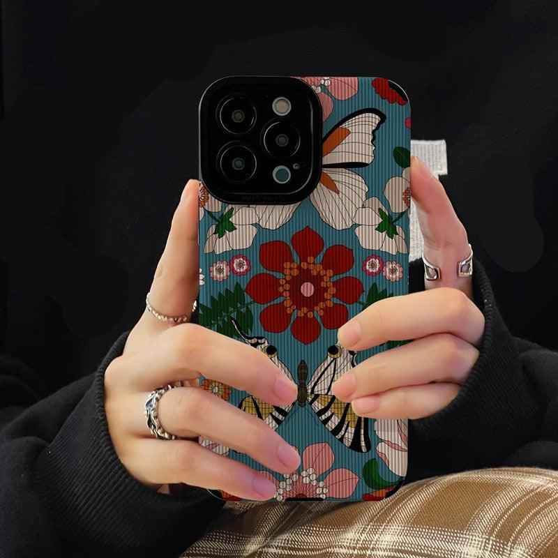 Butterfly Flowers Cute Phone Case Cover for iPhone 14 13 12 11 Pro Max, 14 Plus, X XS Max, XR, 12, 13 Mini, 7 8 Plus - Touchy Style