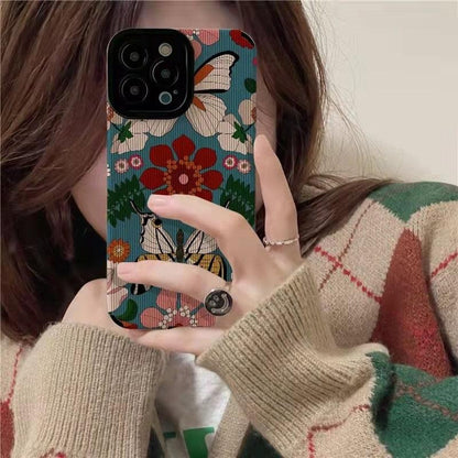 Butterfly Flowers Cute Phone Case Cover for iPhone 14 13 12 11 Pro Max, 14 Plus, X XS Max, XR, 12, 13 Mini, 7 8 Plus - Touchy Style .
