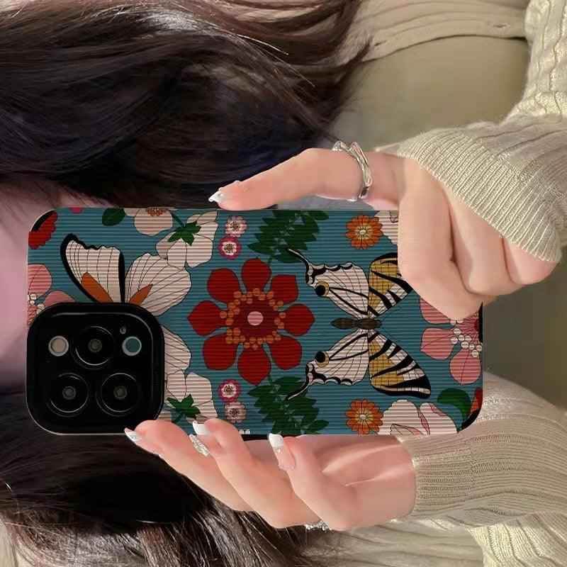 Butterfly Flowers Cute Phone Case Cover for iPhone 14 13 12 11 Pro Max, 14 Plus, X XS Max, XR, 12, 13 Mini, 7 8 Plus - Touchy Style