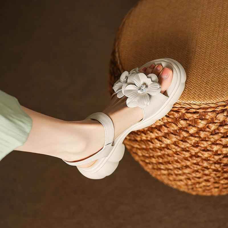 Camellia Blossom Leather Sandals - TSS105 Women&