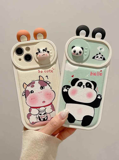 Cartoon 3D Ears Panda Cow Cute Phone Case For iPhone 11, 12, 13, 14, 15 Pro Max - Touchy Style .