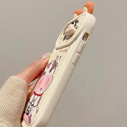 Cartoon 3D Ears Panda Cow Cute Phone Case For iPhone 11, 12, 13, 14, 15 Pro Max - Touchy Style .